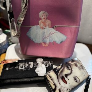 Unique Vintage Pink Marilyn Monroe Tote 2 wallets,key chain- lot of 4 items